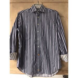 Thomas Dean LS Button Up Flip Cuff‎ Sz Lg Purple/Blue/White